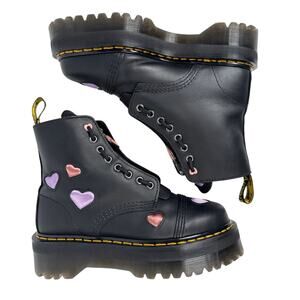 Dr. Martens Black Boots with Pink and Purple Heart Accents